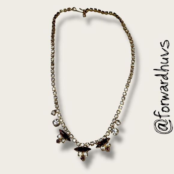 Vintage Rhinestone Statement Necklace – Foldover Clasp – Mid-Century Glam - Picture 1 of 7